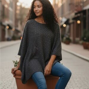 Chico’s Sparkling Charcoal Knit Poncho Sweater Size S/M